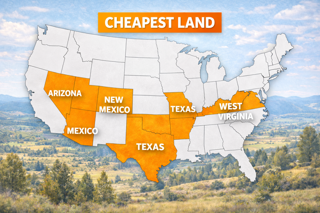 Map showing states with the cheapest land in the US