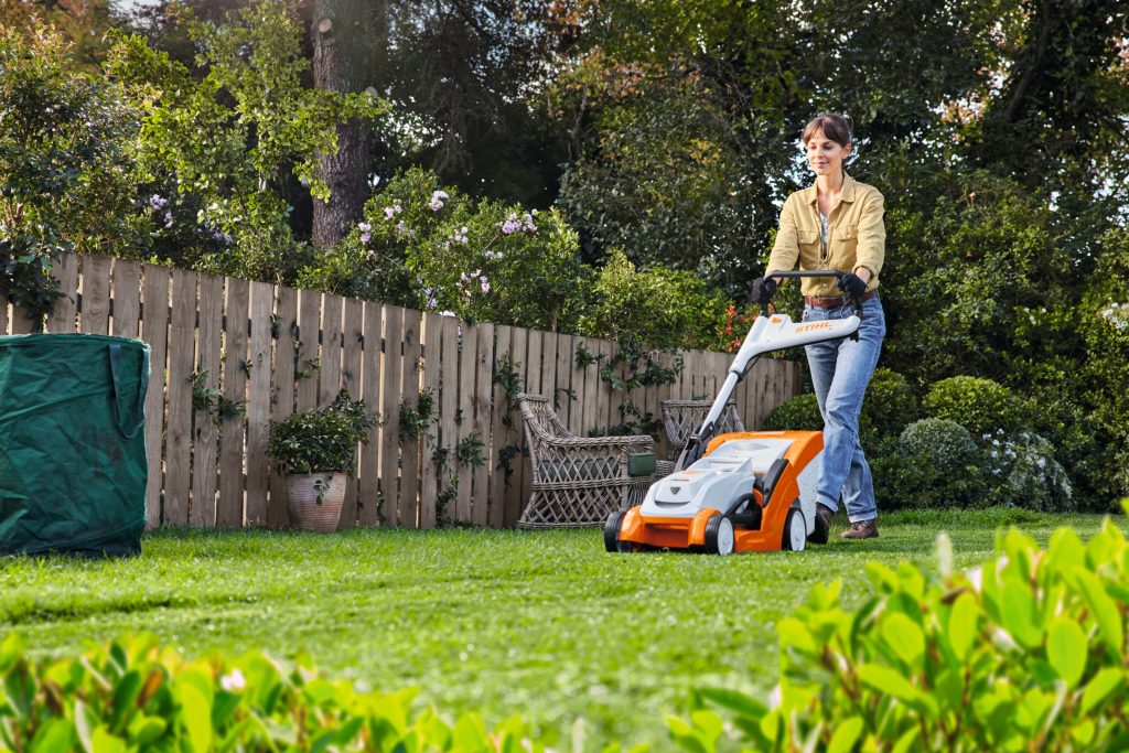 Comparison of mowing grass lawn versus low maintenance gravel and paver backyard.