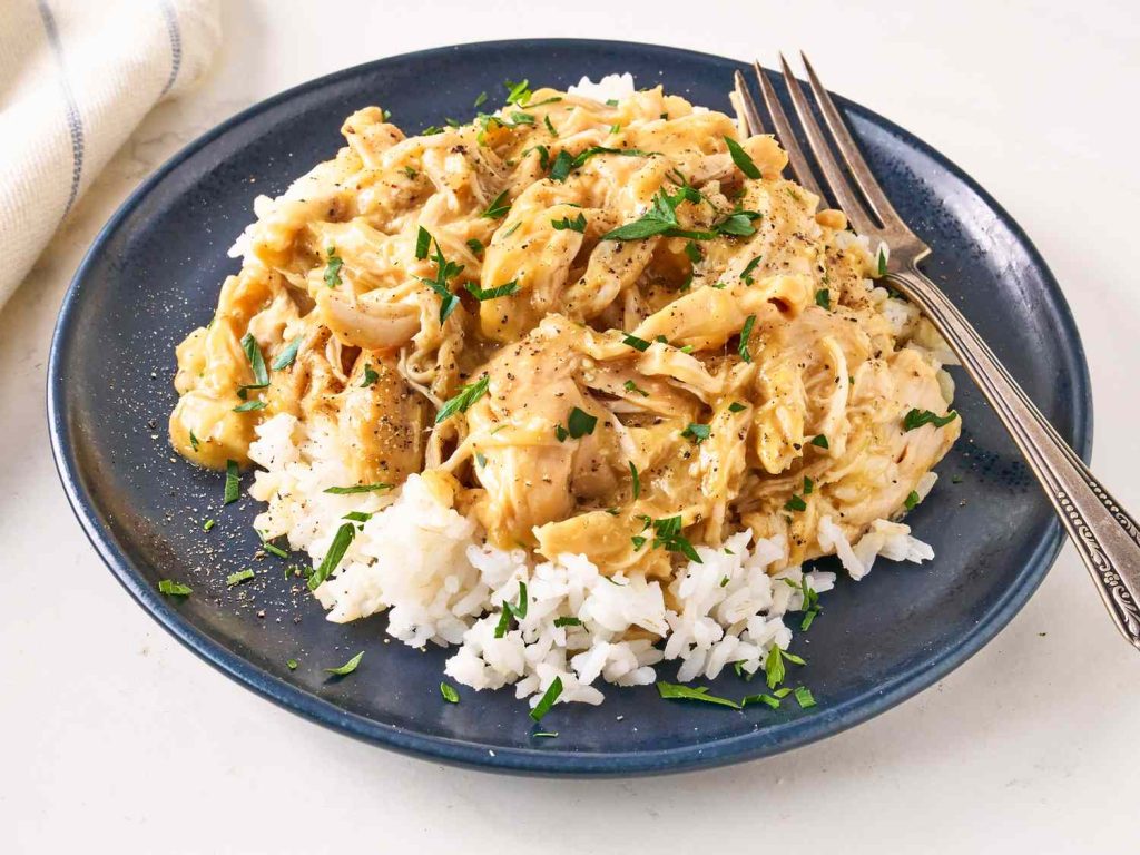 Creamy crock pot chicken and rice dinner