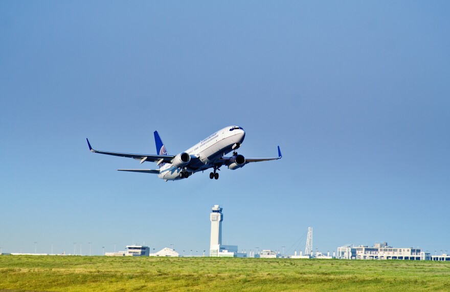 Airplane departing from Cleveland runway