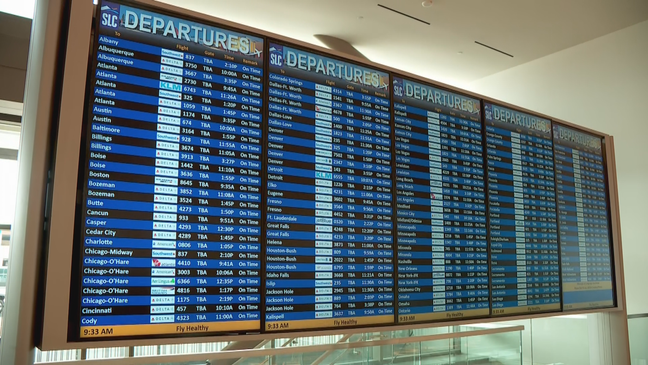 Airport departure board at Salt Lake City airport