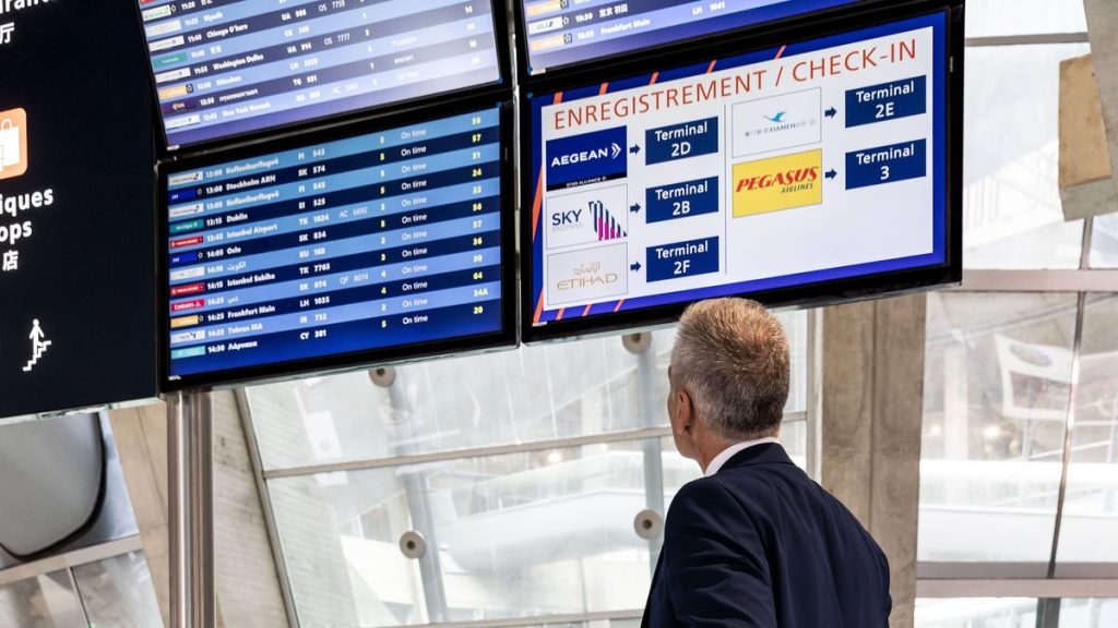 Airport departure board early morning