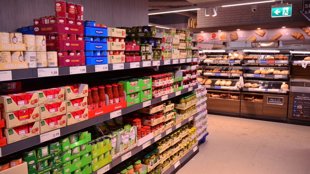 Aldi grocery store interior in the US with budget-friendly food items