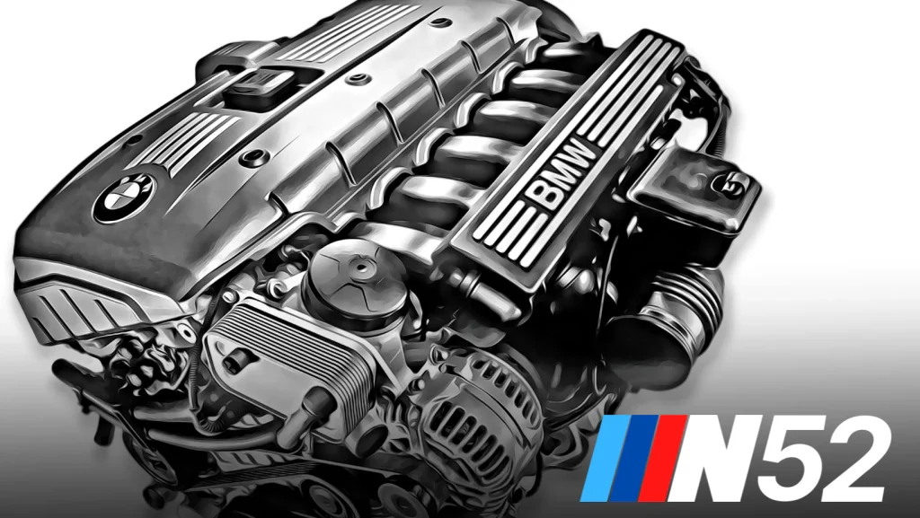 BMW N52 inline six engine close up view