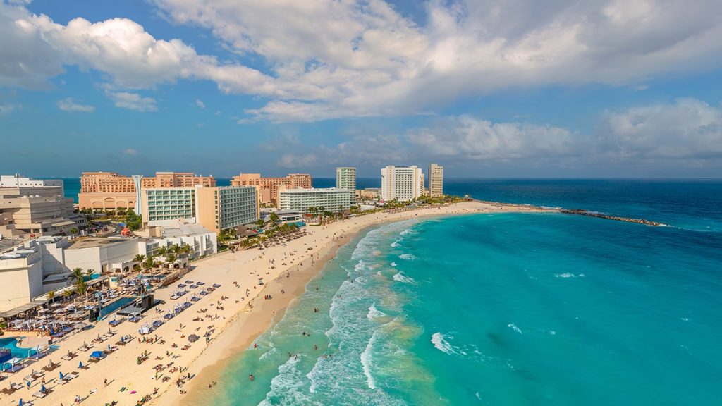 Cancun beach with turquoise Caribbean water