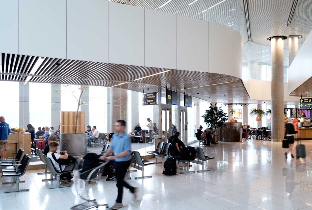 Comfortable airport waiting areas before boarding