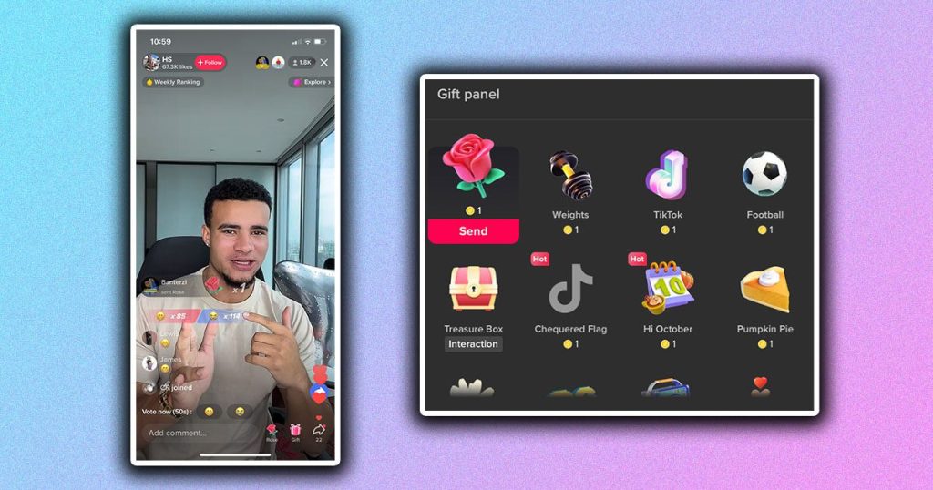 Creator reacting to TikTok gifts during live broadcast