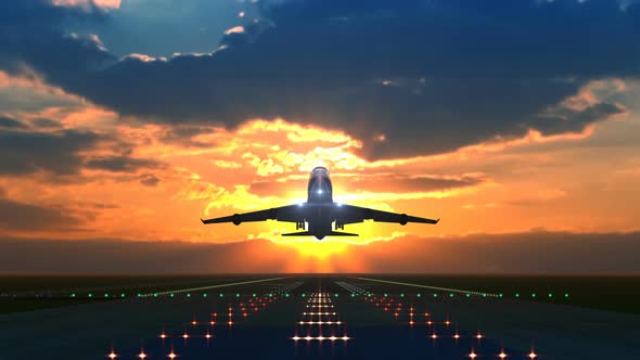 Airplane taking off from Denver at sunset (cheap flights from denver)