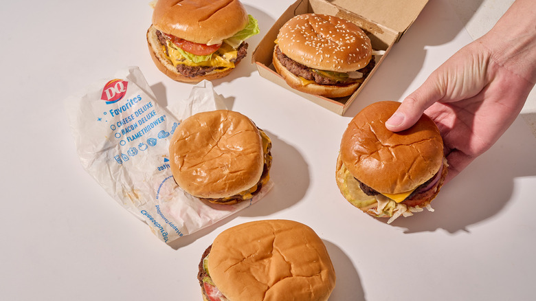 Different fast food burgers side by side comparison