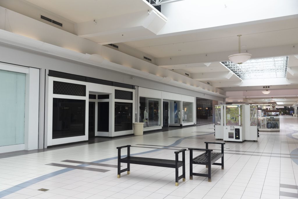 Empty shopping mall on Monday morning