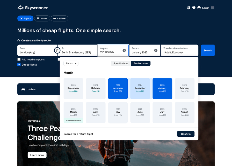 Flight comparison tools showing search results for cheap flights from Atlanta to Houston