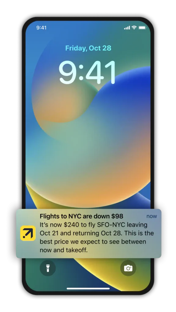 Flight price alert notification for Chicago to Atlanta route