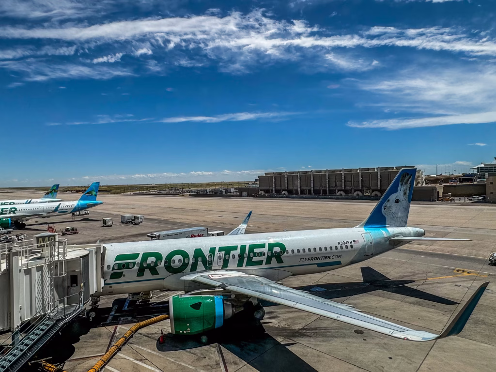 Frontier Airlines plane on tarmac at CLE