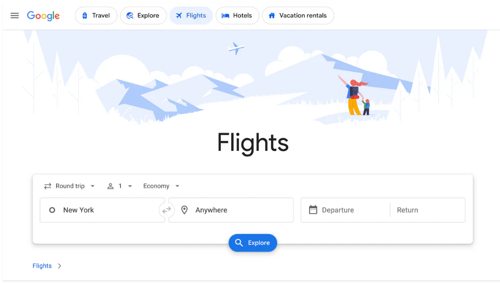 Google Flights Chicago to Houston search