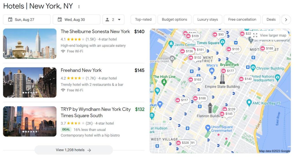 Google Maps to search for cheap hotels near me under $50