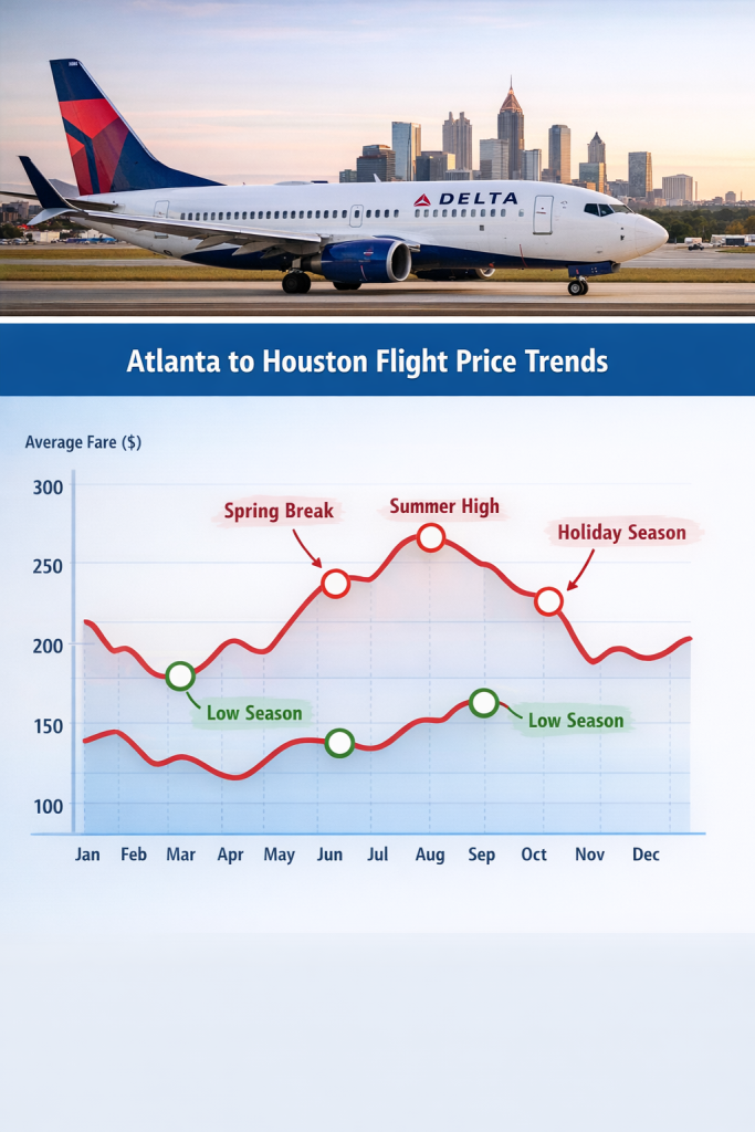 Graph showing flight price fluctuations from Atlanta to Houston by month