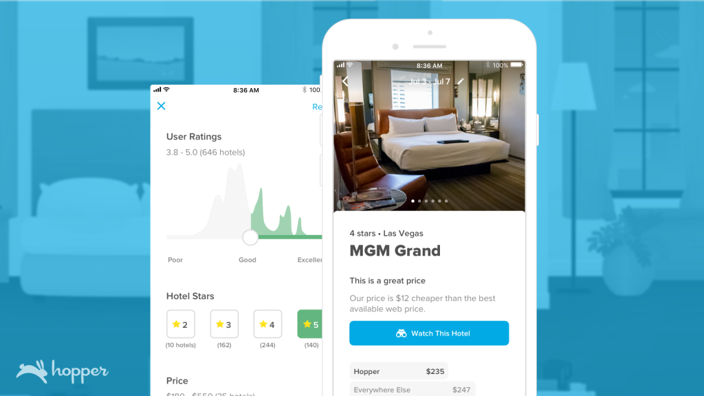 Hopper app predicting airfare changes