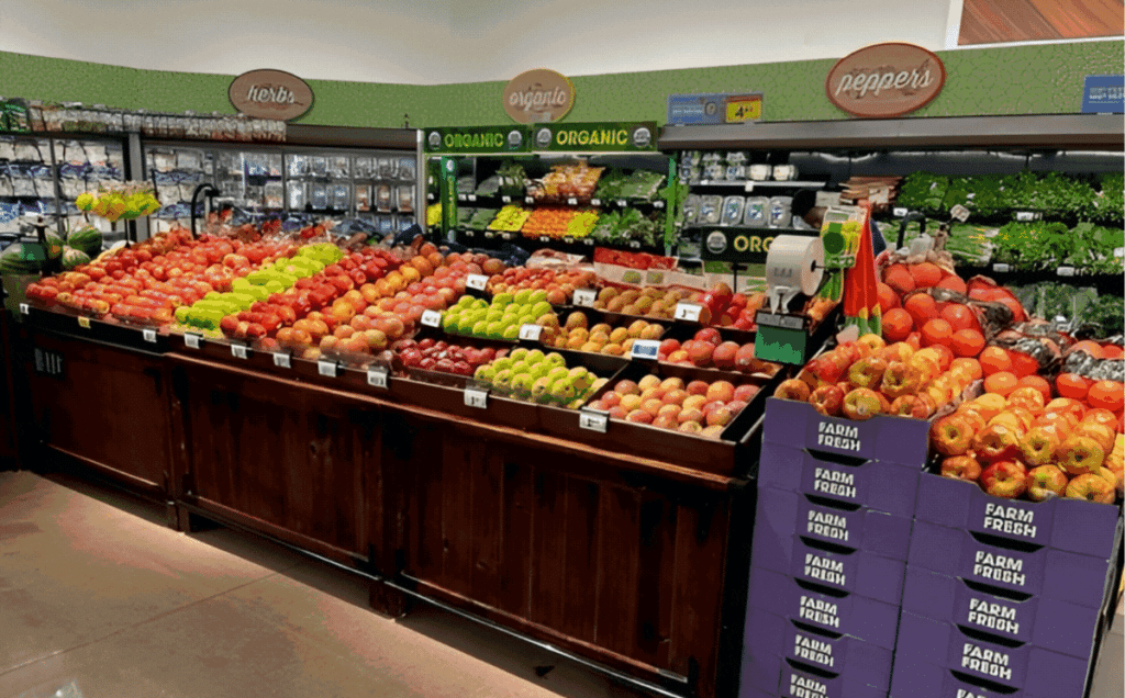 Kroger grocery store produce section with discounted items