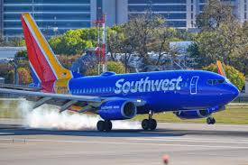 Southwest Airlines aircraft at Austin airport gate