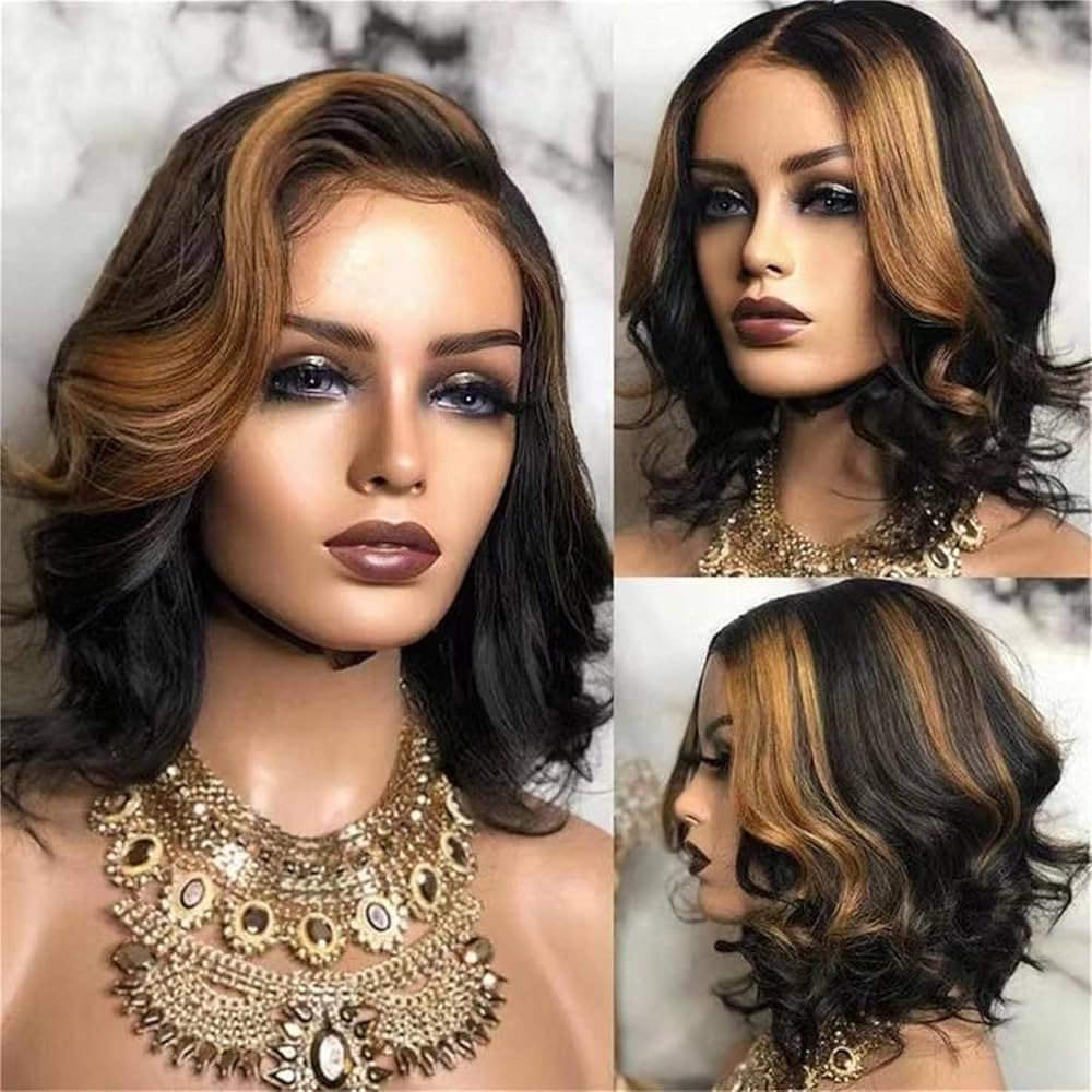 Synthetic bob wig with natural-looking hairline