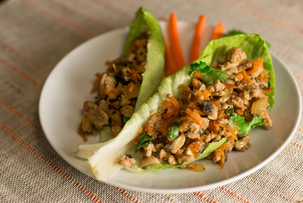 Ground turkey lettuce wraps served as a healthy dinner for two