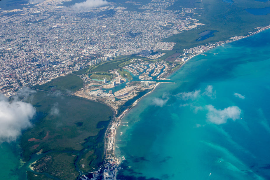 Cancun beach Mexico aerial view
