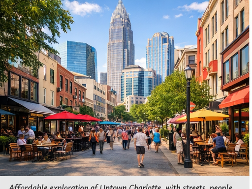 Affordable exploration of Uptown Charlotte, with streets, people, and local attractions