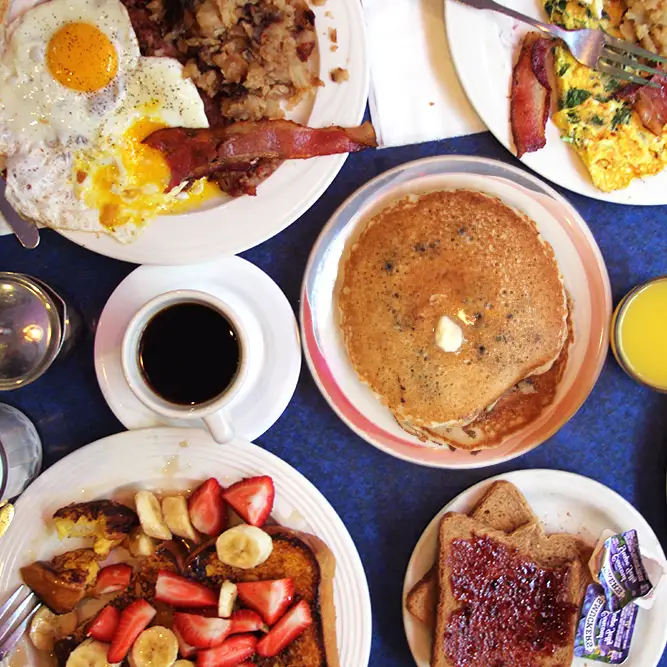 Affordable breakfast options at diners, fast food restaurants, and local cafés in the US.