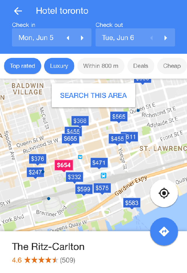 hotel price pins on map under $50