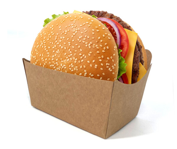 Affordable fast food burgers lined up on tray