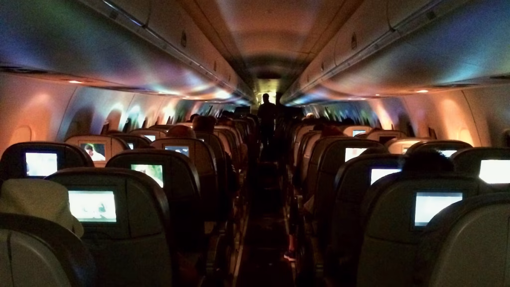 Red eye flight cabin at night