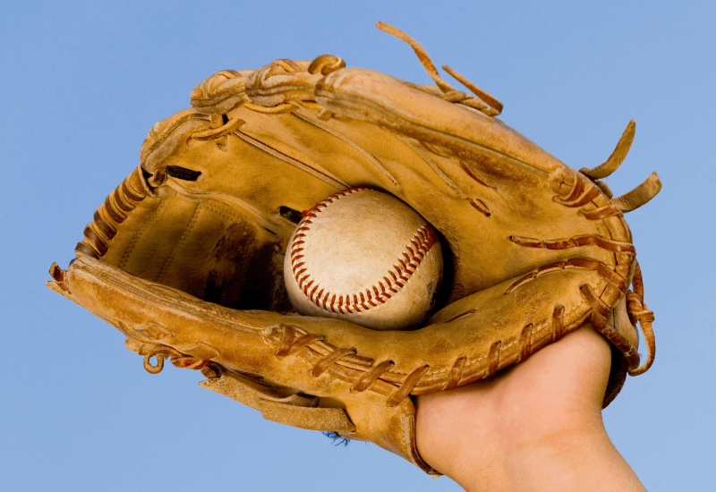 Soft baseball glove catching ball