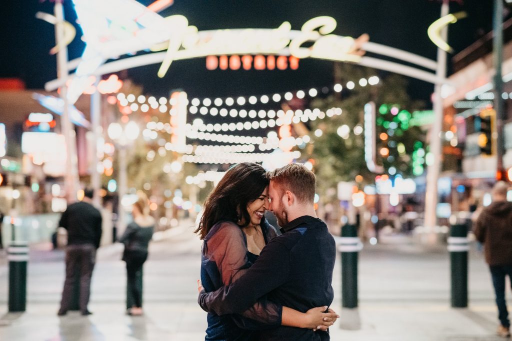 Couple enjoying a budget-friendly date night on the Las Vegas Strip