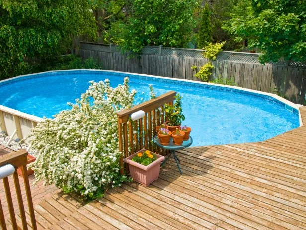 DIY above ground pool landscaping project backyard makeover