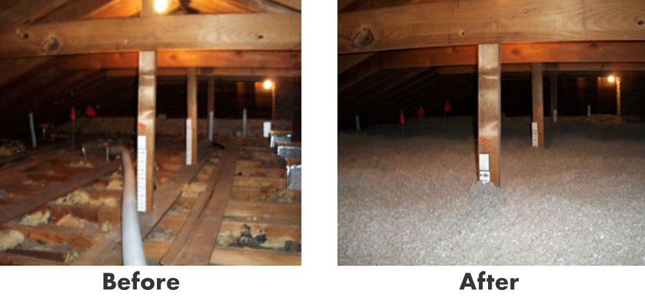 Fiberglass insulation batts being installed in attic