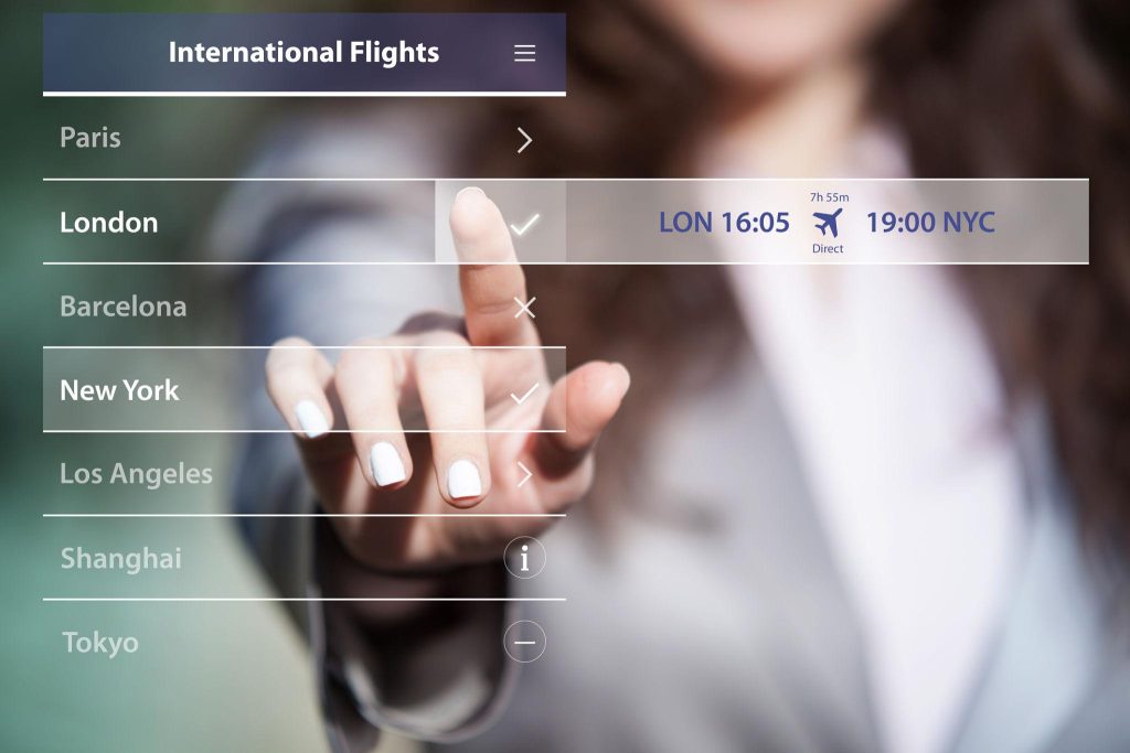 Flight alert preferences screen showing destination and travel filters