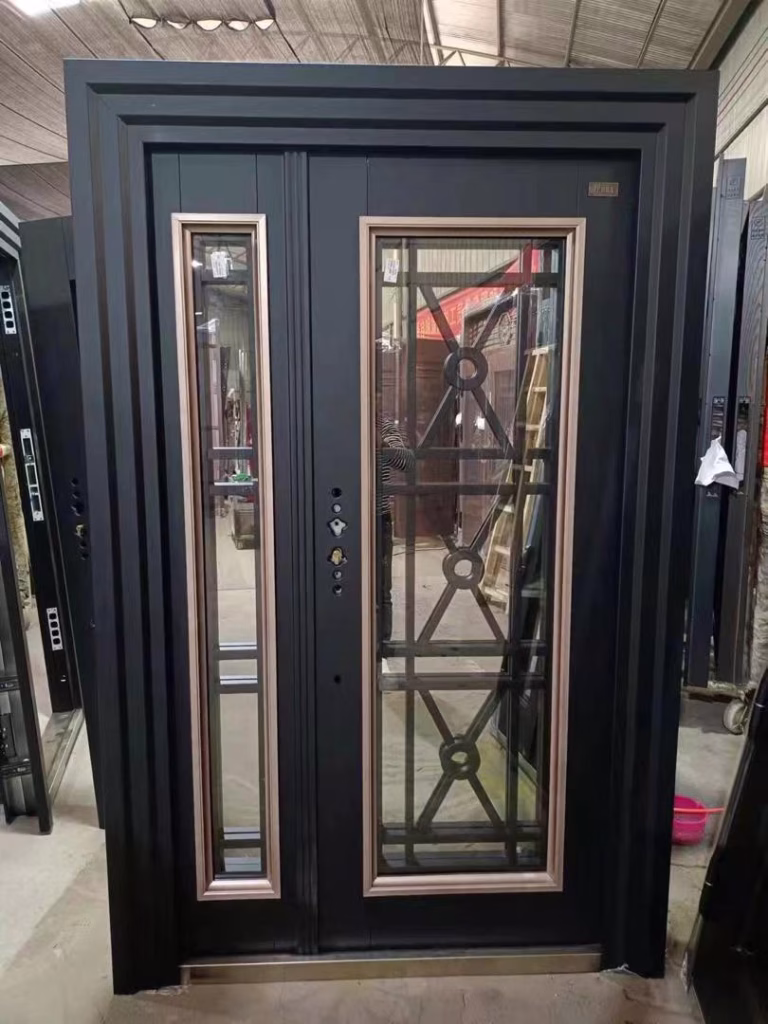 Homeowner browsing exterior double doors for sale on an online marketplace