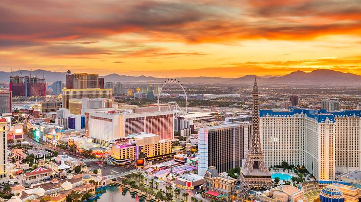 Las Vegas Strip during sunset with fewer crowds, ideal for budget travelers