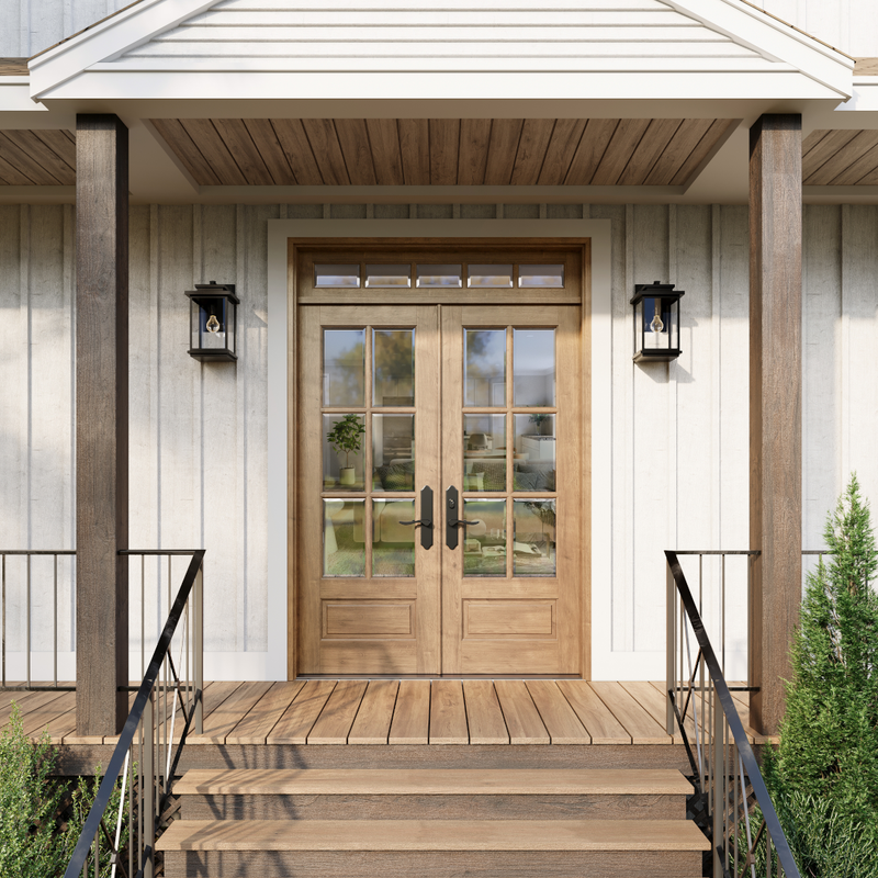 Stylish exterior double doors improving curb appeal of a residential home in the United States