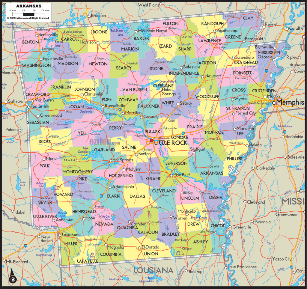 Map of Arkansas highlighting counties with cheap land opportunities