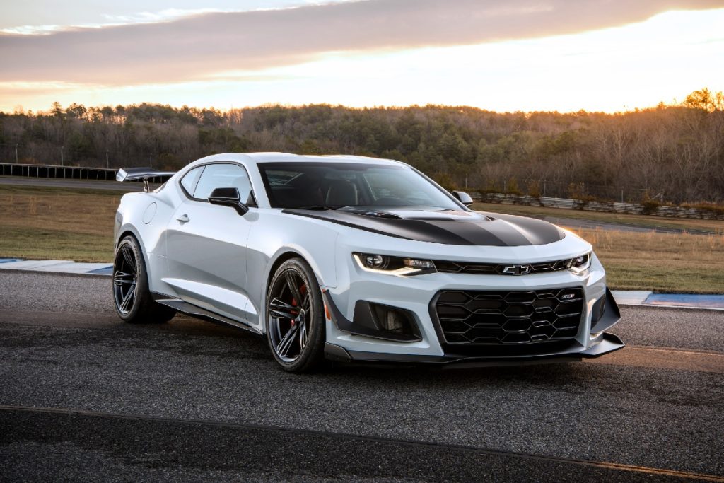 Modern affordable muscle cars parked in a lineup