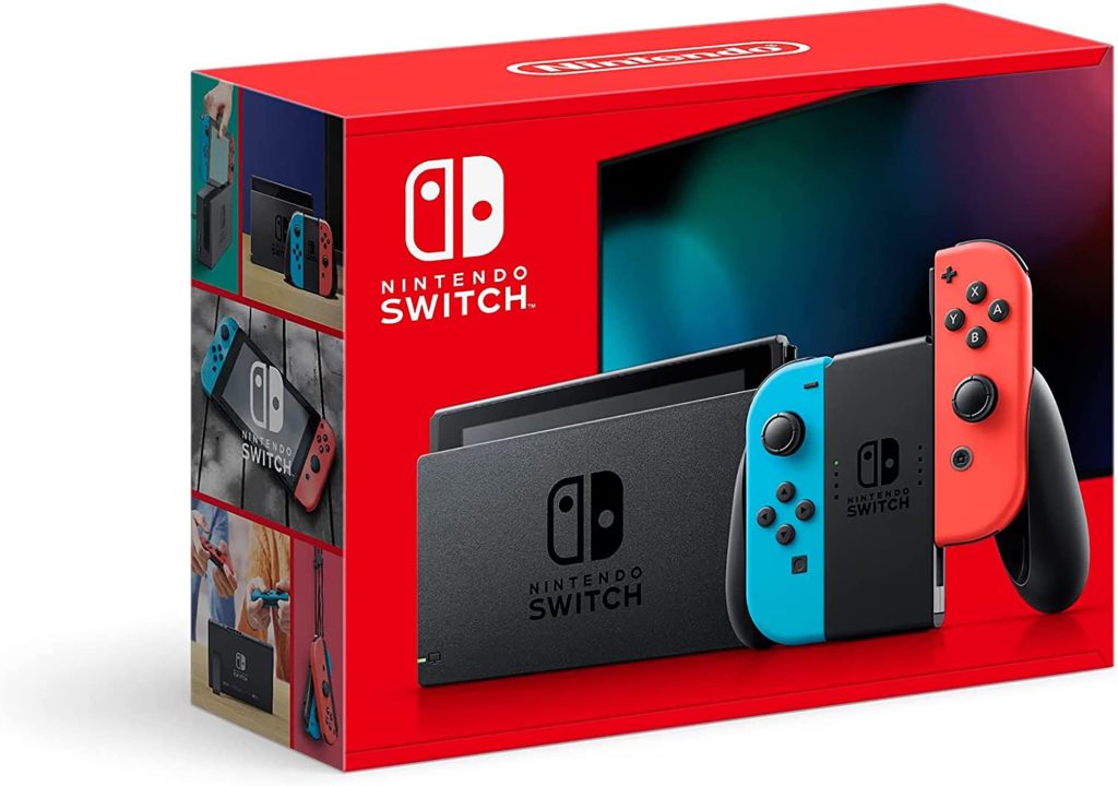 Nintendo Switch console with neon blue and red Joy-Cons, ready for budget gaming sessions on the go