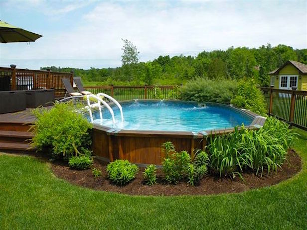 completed cheap above ground pool landscaping backyard transformation