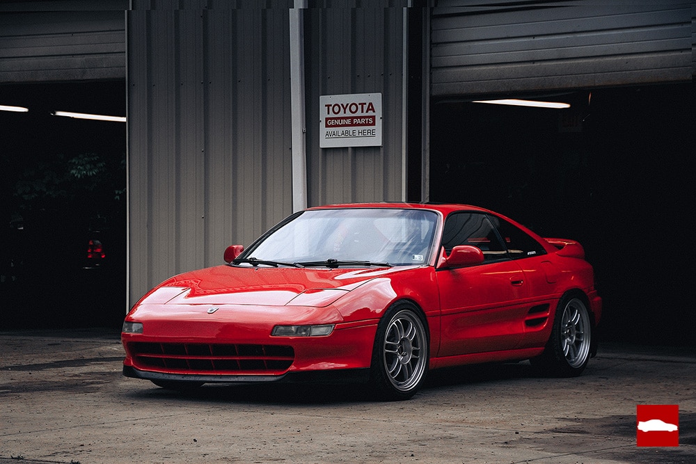 Red Toyota MR2 in garage. (cheap JDM cars)