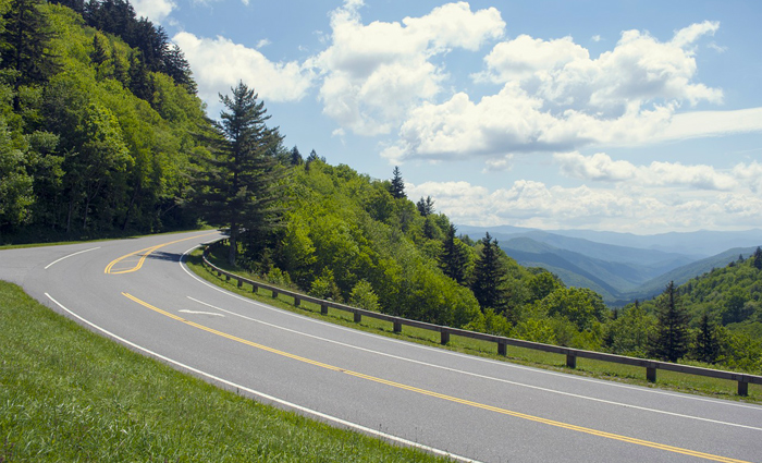 Scenic mountain road in the Great Smoky Mountains near Pigeon Forge