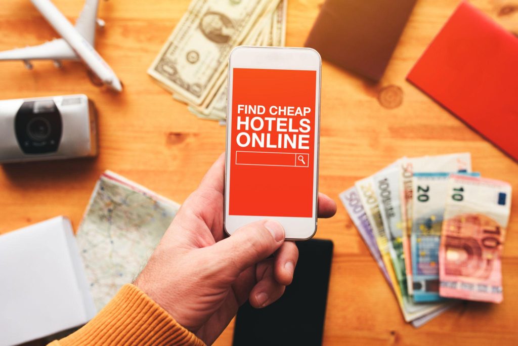 Searching cheap hotels near me under $50 using booking apps and map filters