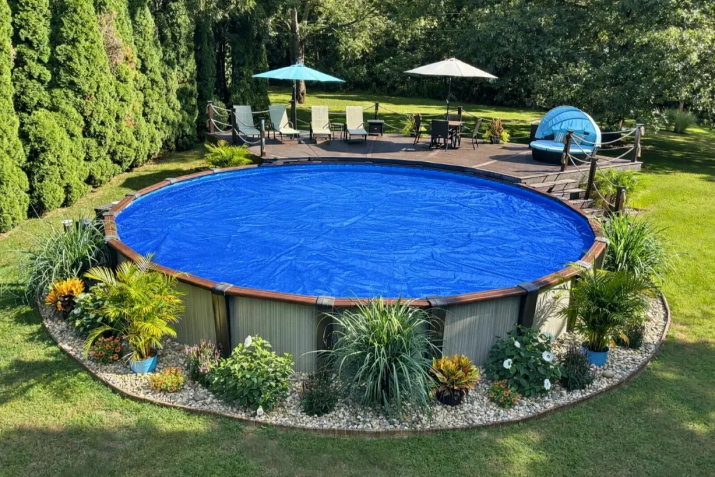 budget-friendly lighting and accessories around above ground pool