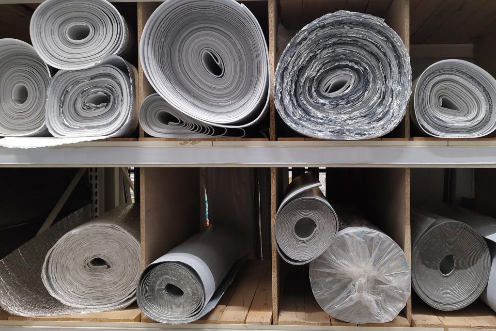 Specialty insulation supplier warehouse with rolls and boards