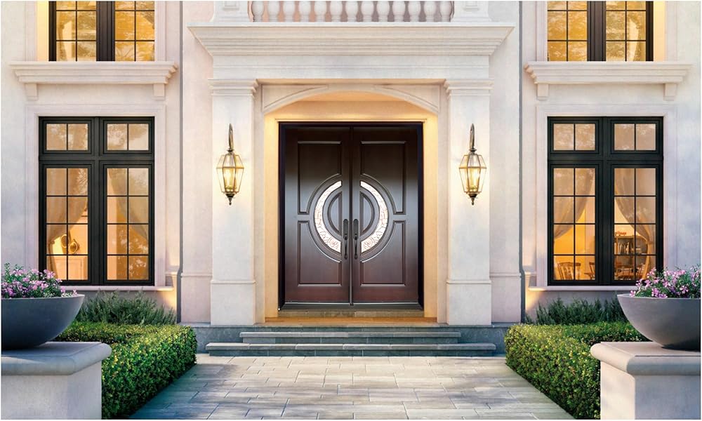 Standard size exterior double doors installed at a residential home entrance