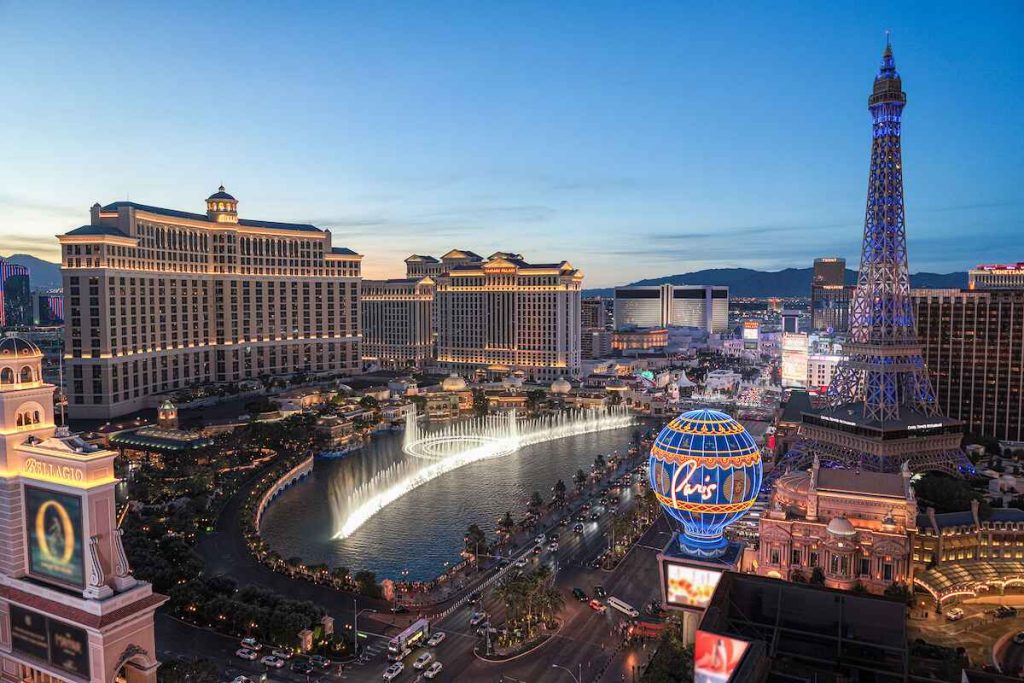 Tourists enjoying budget friendly attractions on the Las Vegas Strip